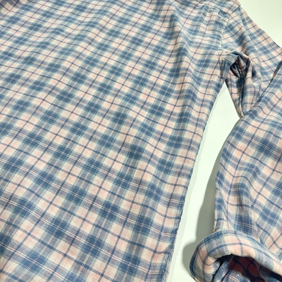 Mens Faherty Linen Blend Shirt In Morning Breeze Plaid, Size Medium, MWU2103 - Picture 9 of 10